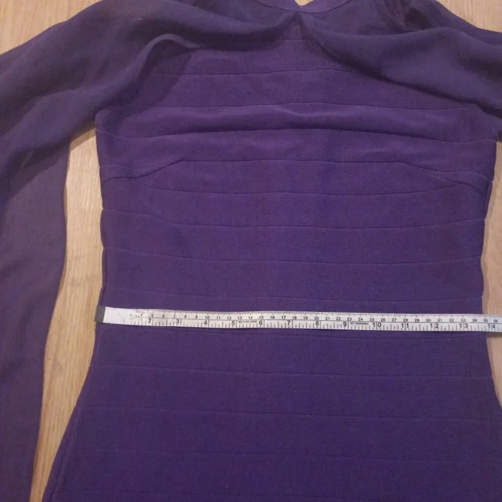 Venus Purple Chiffon Sheer Overlay Bodycon Bandage Dress Size 4 - Picture 4 of 6